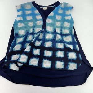 Anthropologie Postmark Egress Split Neck Hi-Lo Navy Blue Blouse, Size Medium